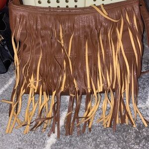 Bohemian Fringe Leather Shoulder Bag - Tan